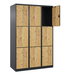 Schliessfachschrank HPL 3 Türen übereinander silberfichte